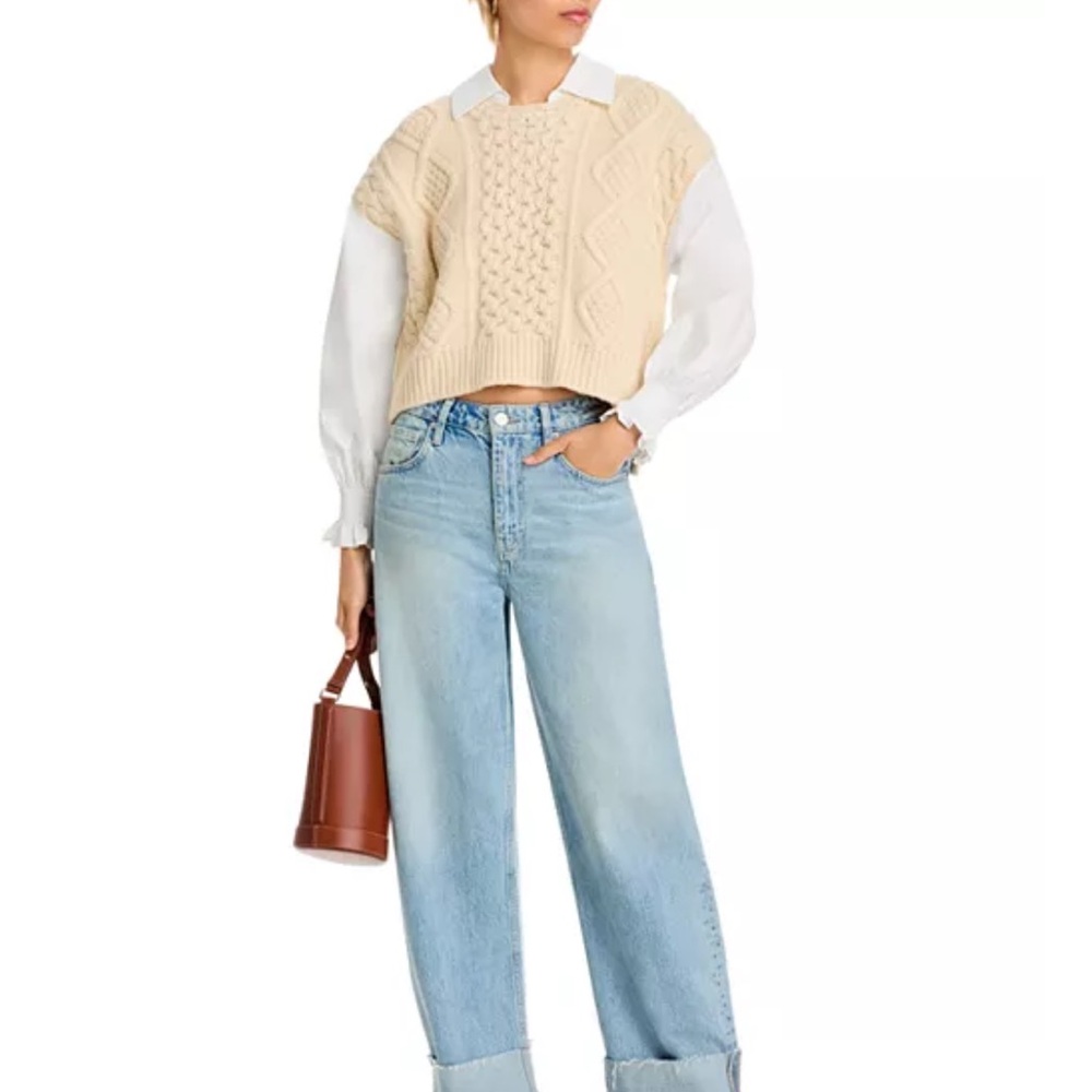Sea NY Devana Cream Mixed Media Knit Combo Sweater Vest Top S NWT $345